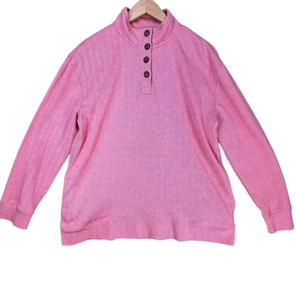 Lands End Women's Soft Mojave Rose Herringbone Long Sleeve Sport Knit Pullover L